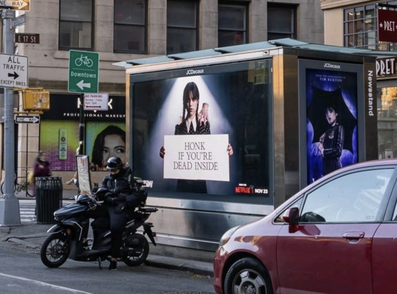 Uncovering the Key Elements of Netflix's Viral 'Wednesday' Marketing Campaign. Wednesday Billboard that was installed by Netflix. 