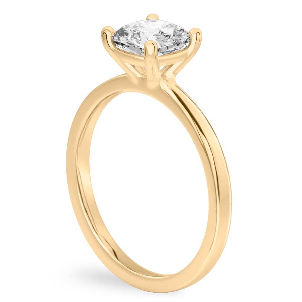 cushion cut diamond basket setting engagement ring yellow gold angle