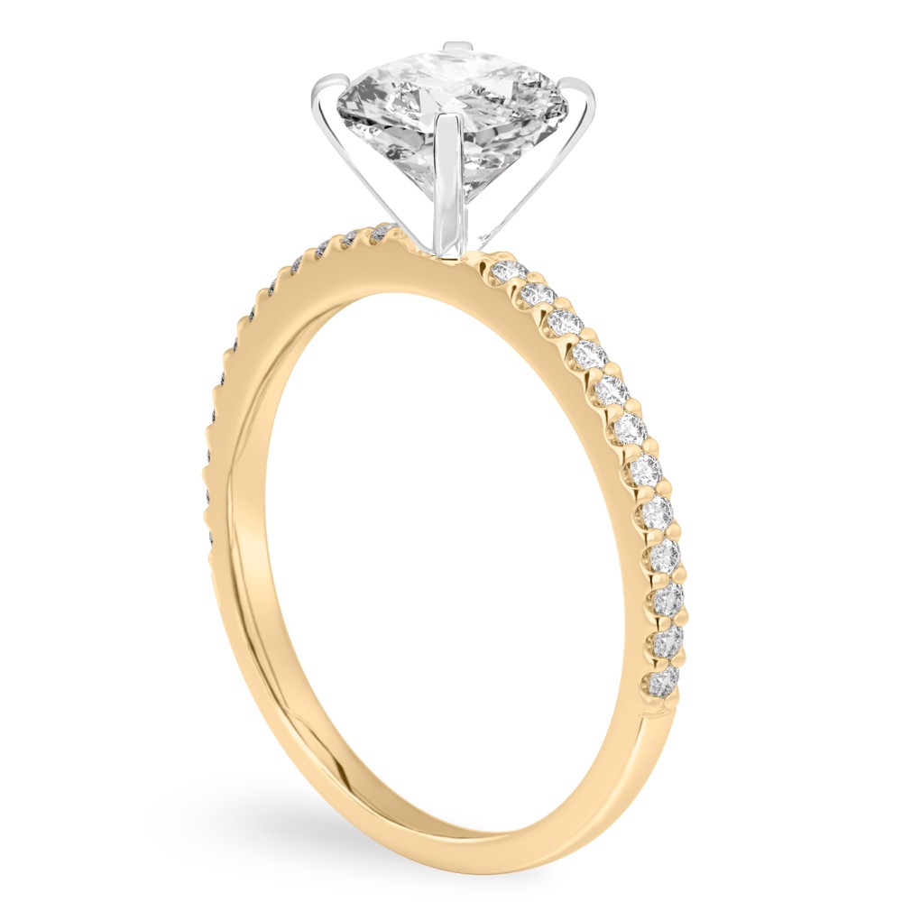 cushion cut diamond dainty engagement ring yellow gold angle