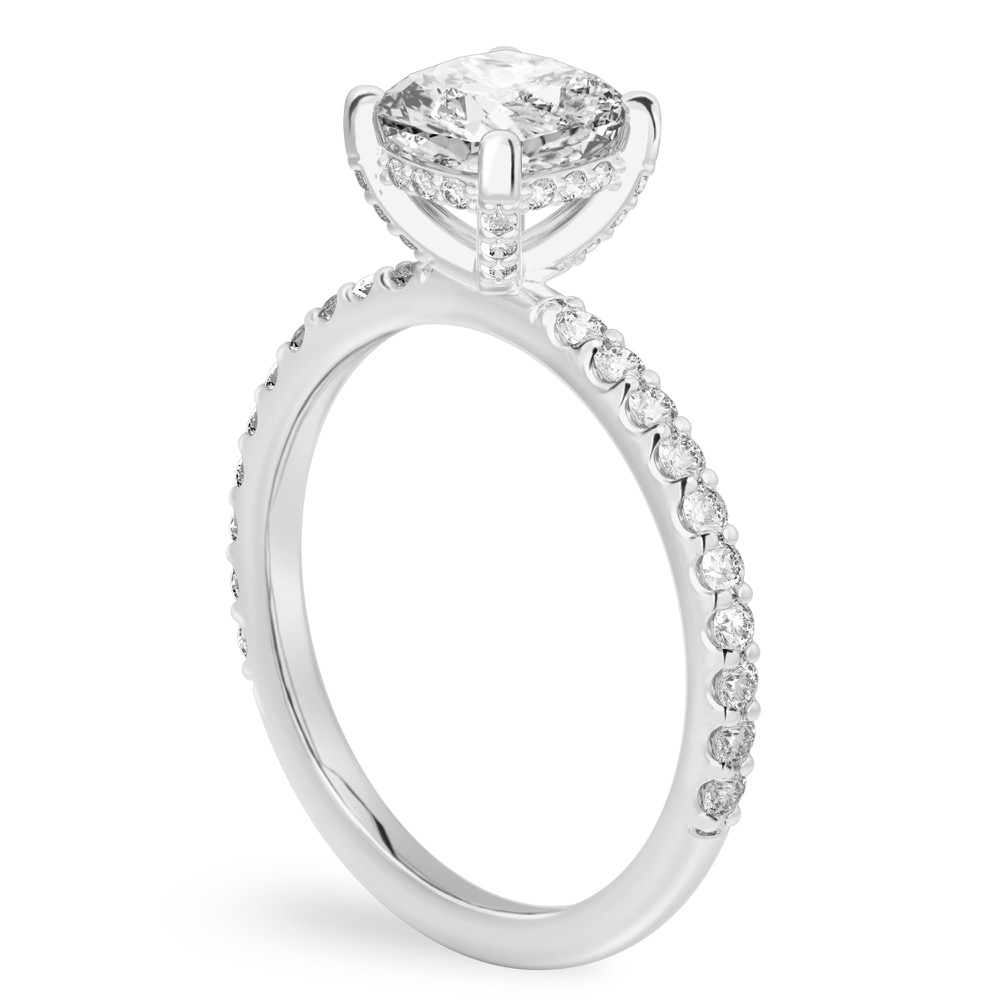 cushion cut diamond french cut basket setting white gold angle