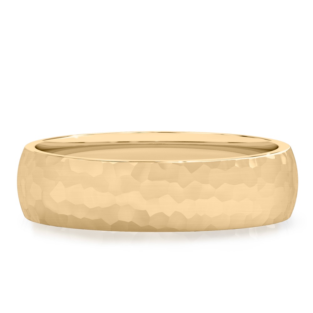 domed hammered wedding band in yellow gold