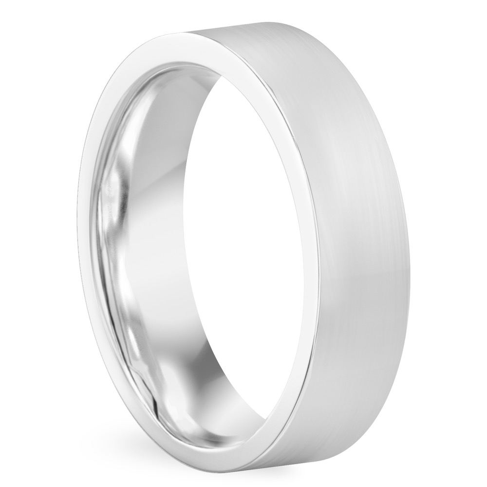 Angle view of flat matte band white gold