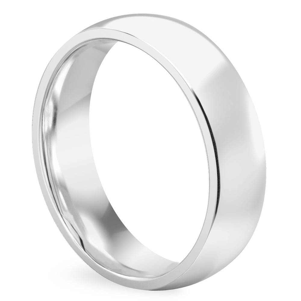 Angle view of mens comfort fit wedding band in white gold