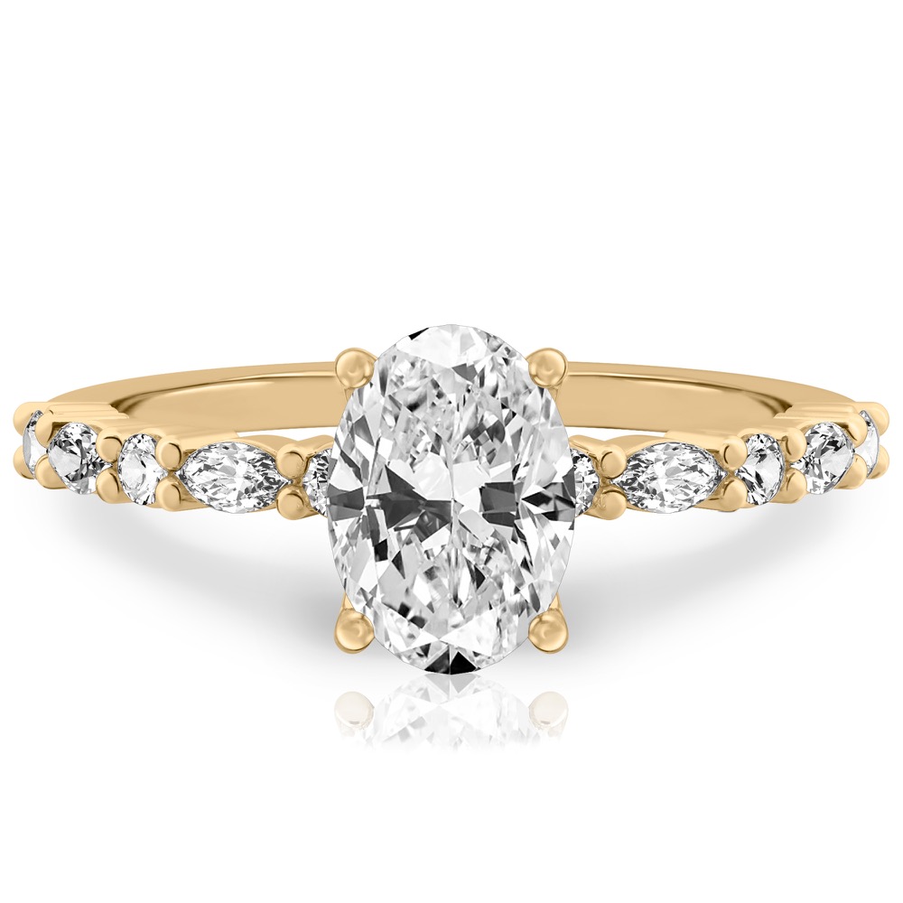 oval cut diamond marquise and round diamond ring yellow gold