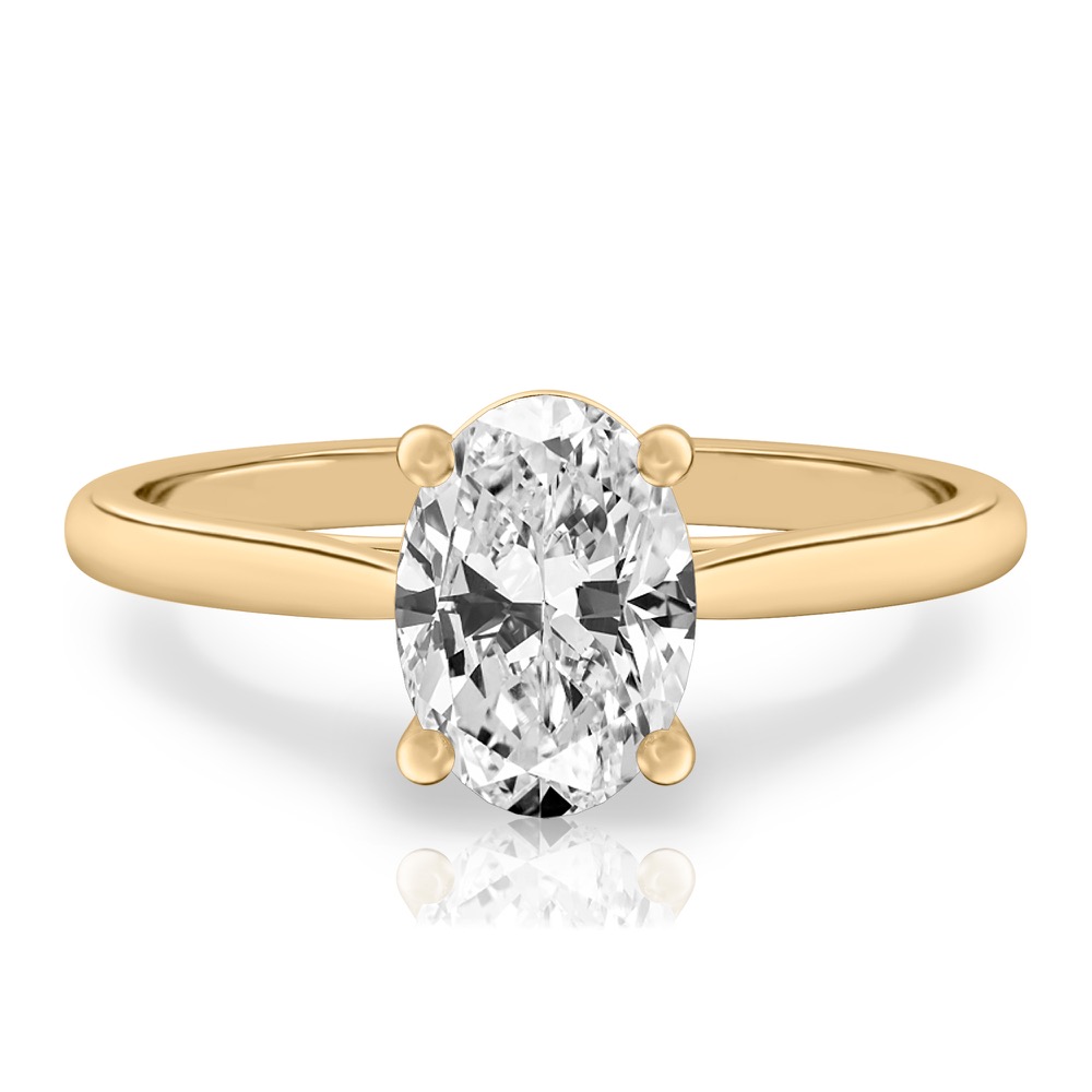 oval shape diamond cathedral solitaire engagement ring yellow gold