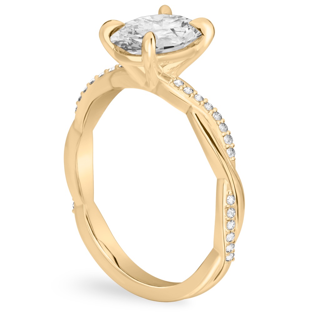 oval shape diamond twist engagement ring yellow gold angle