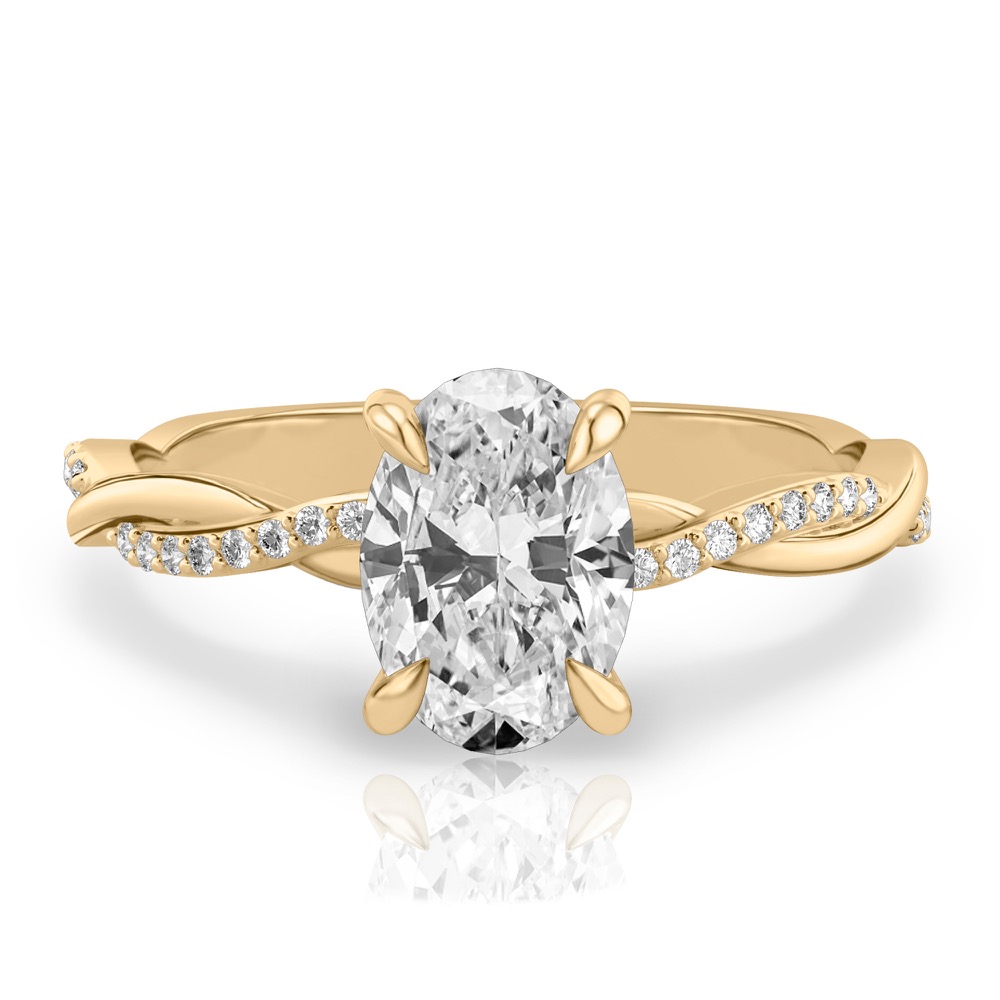 oval shape diamond twist engagement ring yellow gold