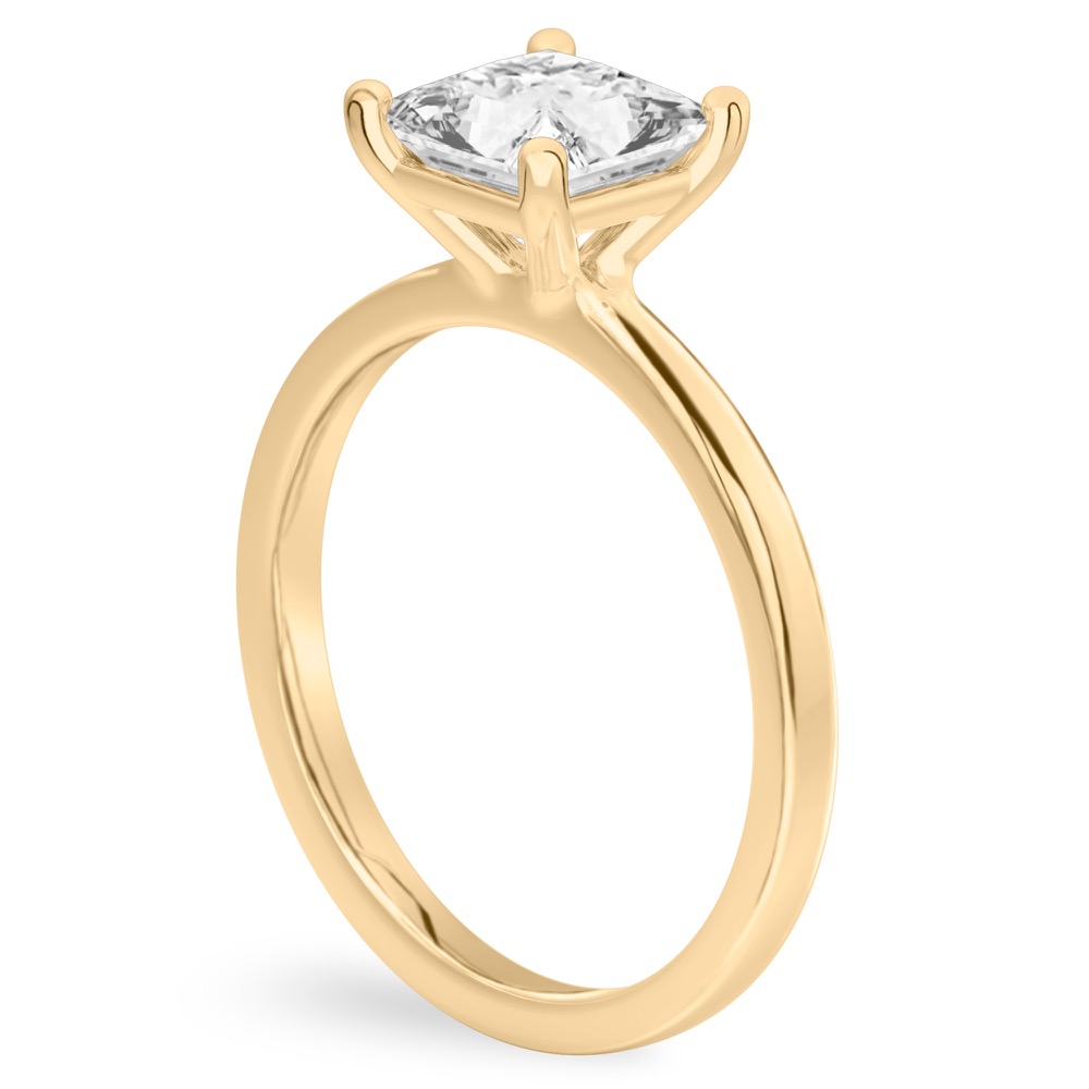 princess cut diamond basket setting engagement ring yellow gold angle