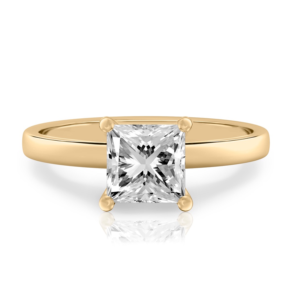 princess cut diamond basket setting engagement ring yellow gold