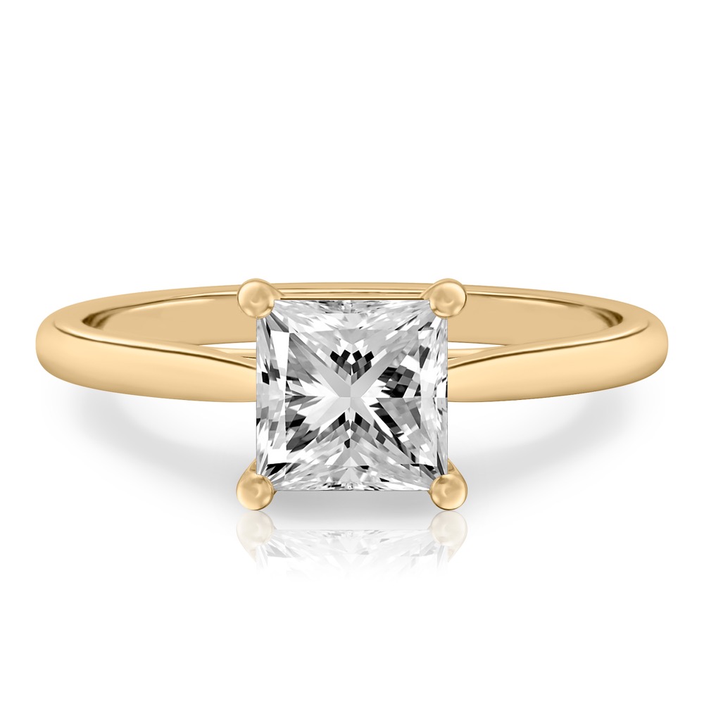 princess cut diamond cathedral solitaire engagement ring yellow gold