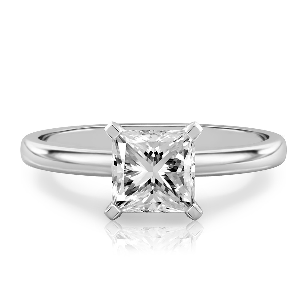 princess cut diamond classic solitaire engagement ring in white gold