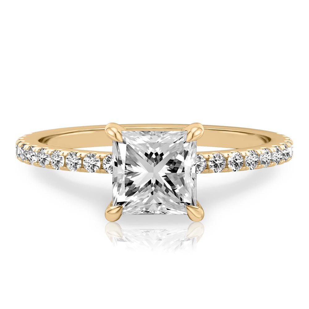 princess cut diamond delicate pave engagement ring in yellow gold