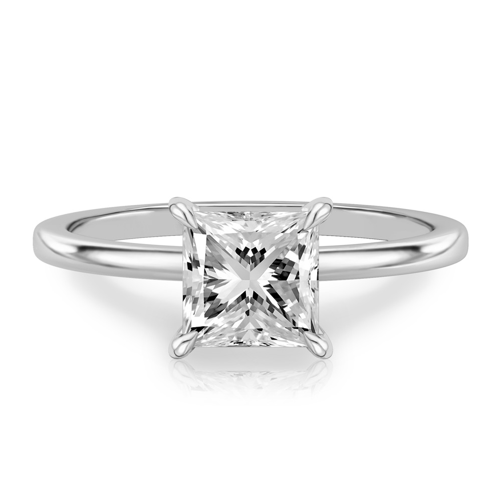 princess cut diamond hidden halo engagement ring in white gold