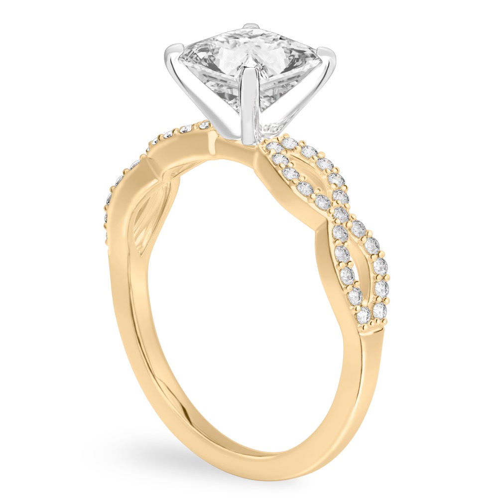 princess cut diamond infinity engagement ring yellow gold angle