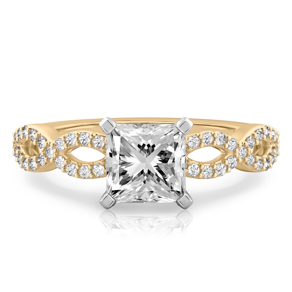 princess cut diamond infinity engagement ring yellow gold