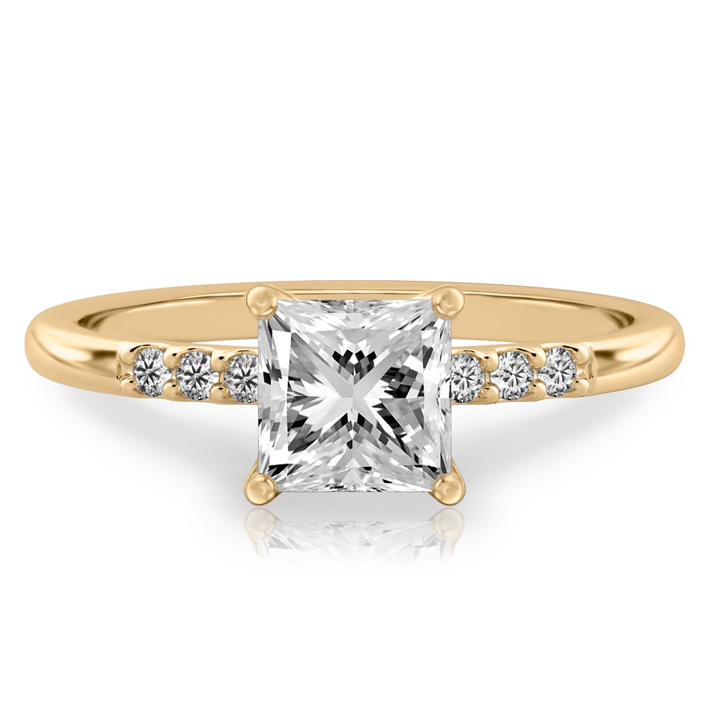 princess cut diamond minimalist pave engagement ring in yellow gold