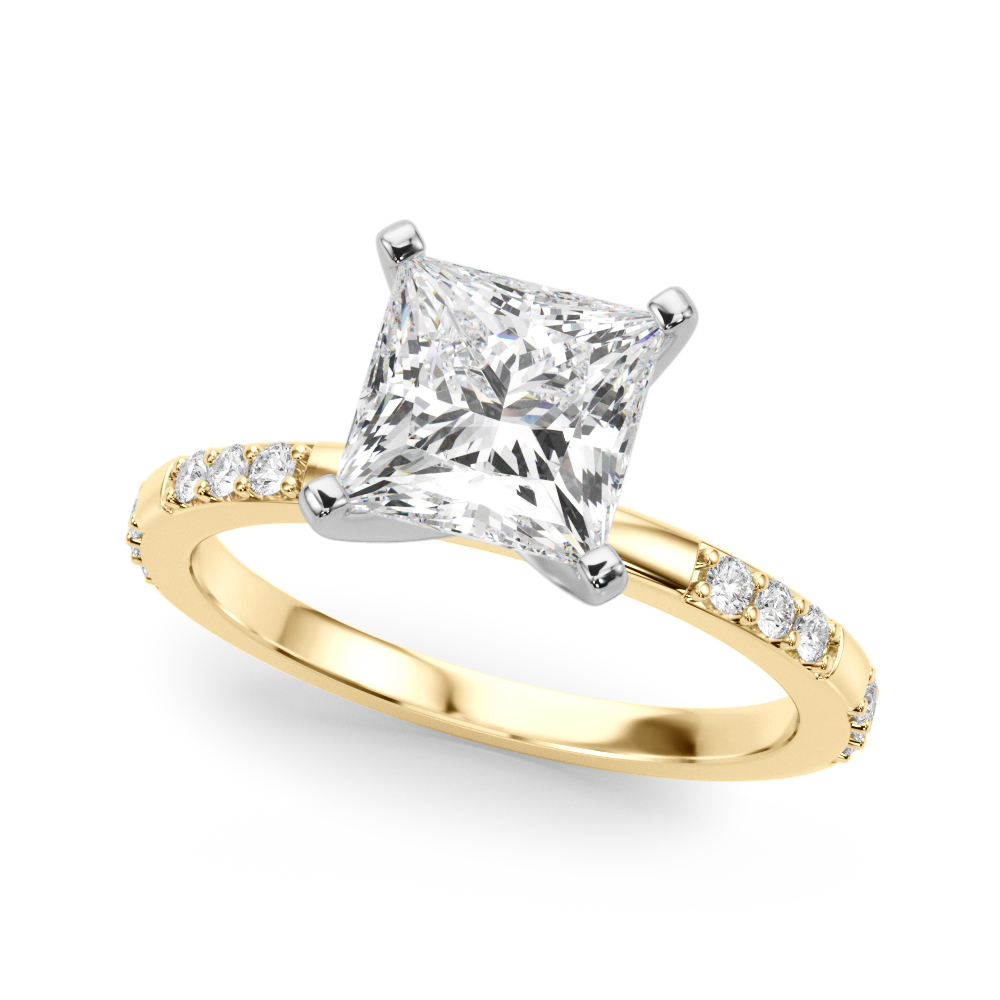 princess cut diamond modern pave engagement ring yellow gold angle