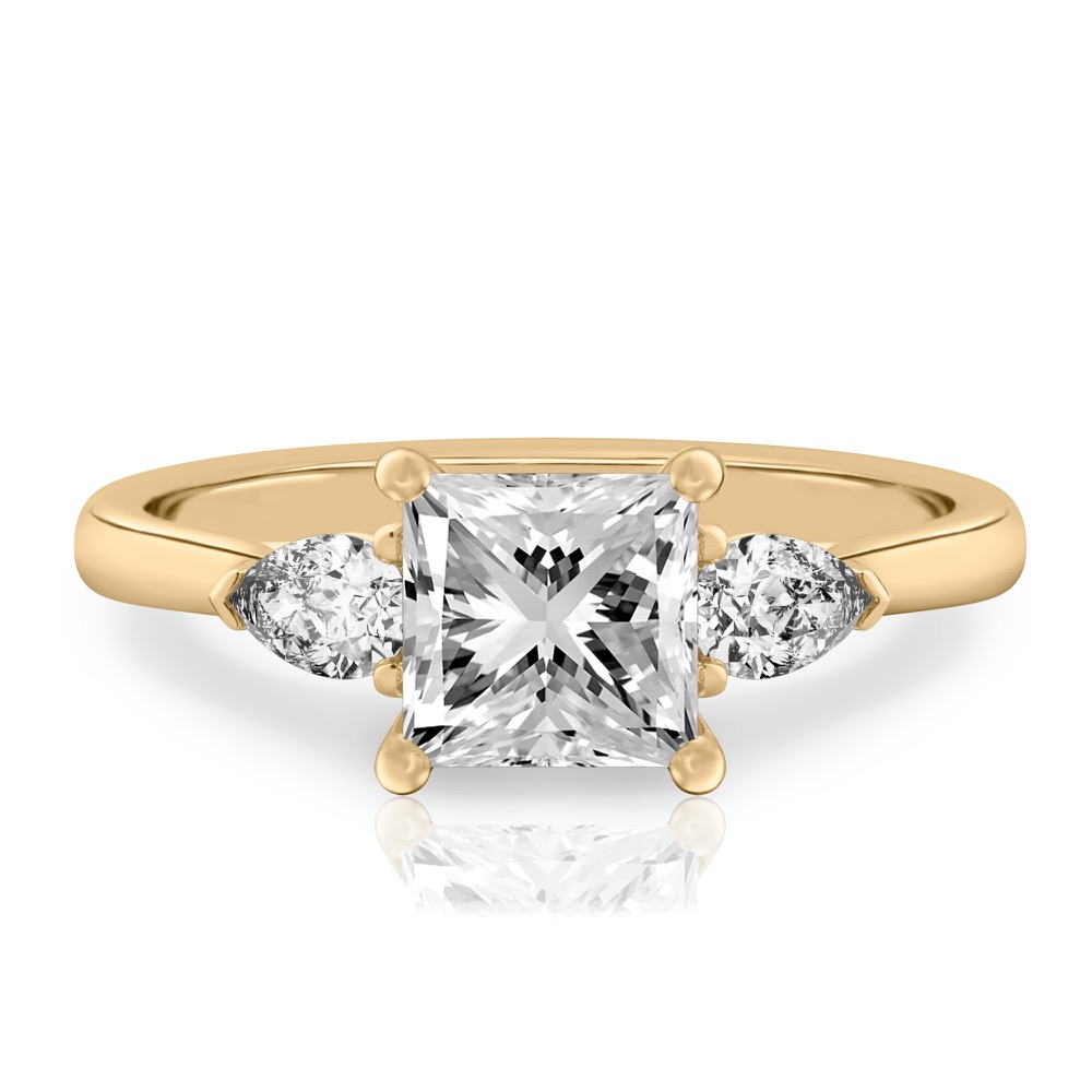 princess cut diamond pear side stone engagement ring yellow gold