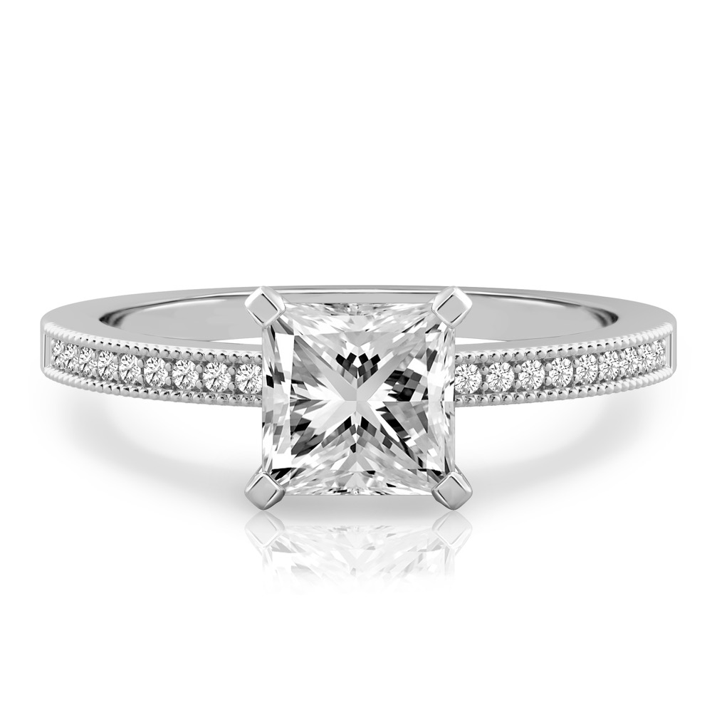 princess cut diamond petite milgrain diamond engagement ring in white gold