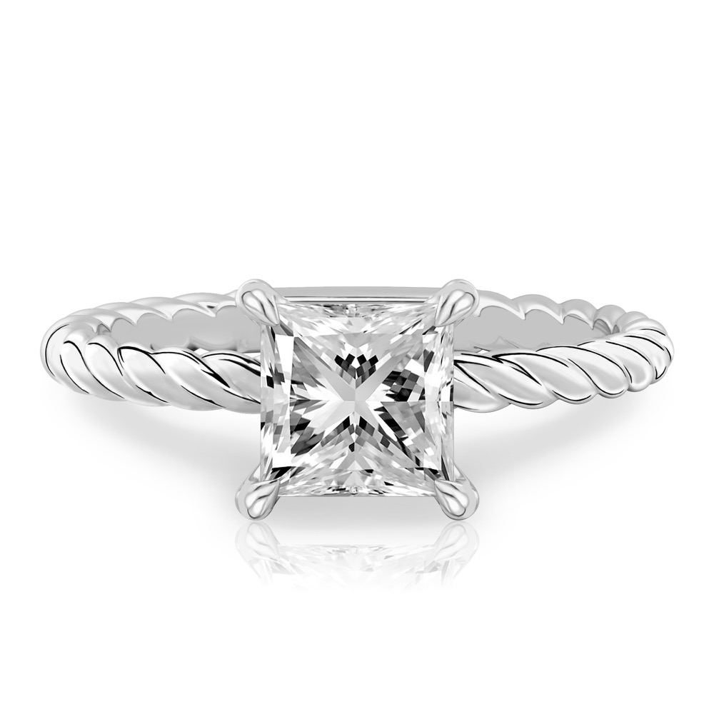 princess cut diamond twisted rope engagement ring in white gold