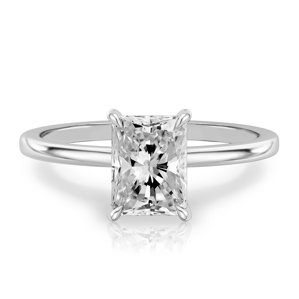 radiant cut diamond hidden halo engagement ring in white gold