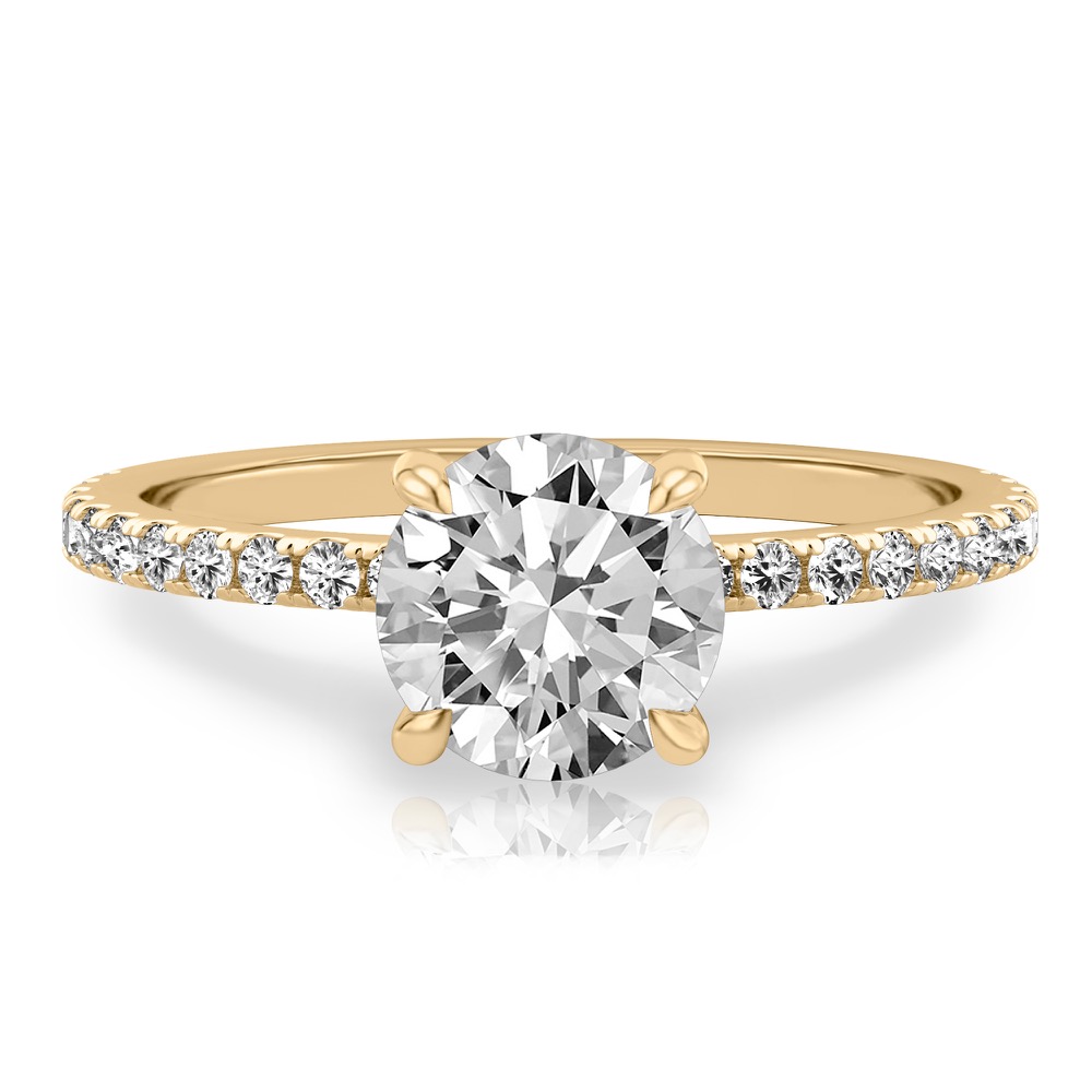 round cut diamond delicate pave engagement ring in yellow gold