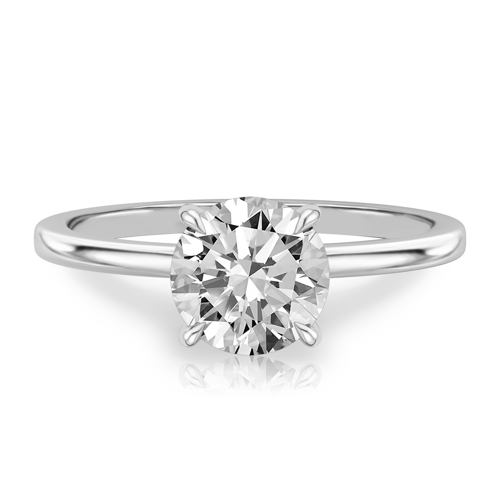 round cut diamond hidden halo engagement ring in white gold