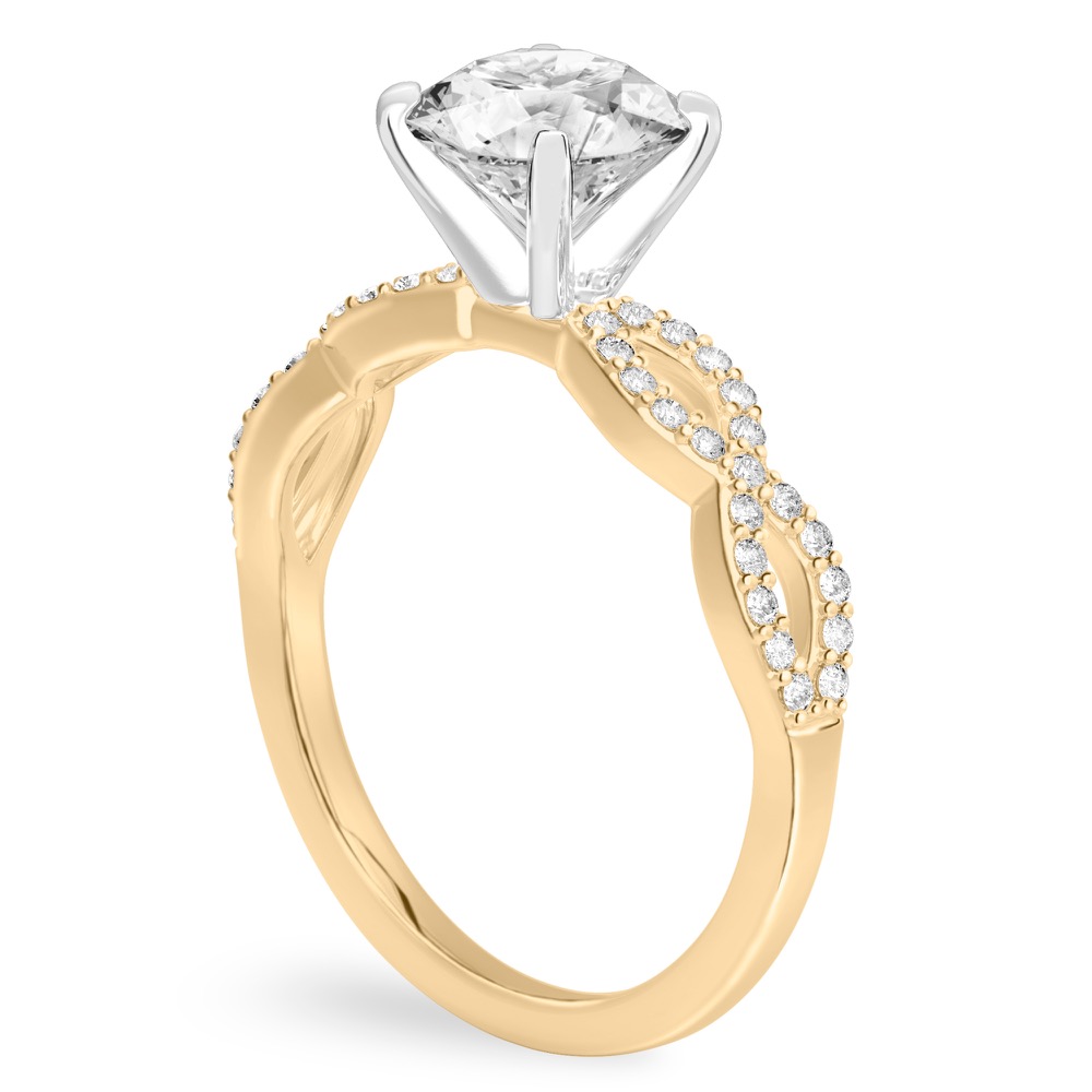 round cut diamond infinity engagement ring yellow gold angle