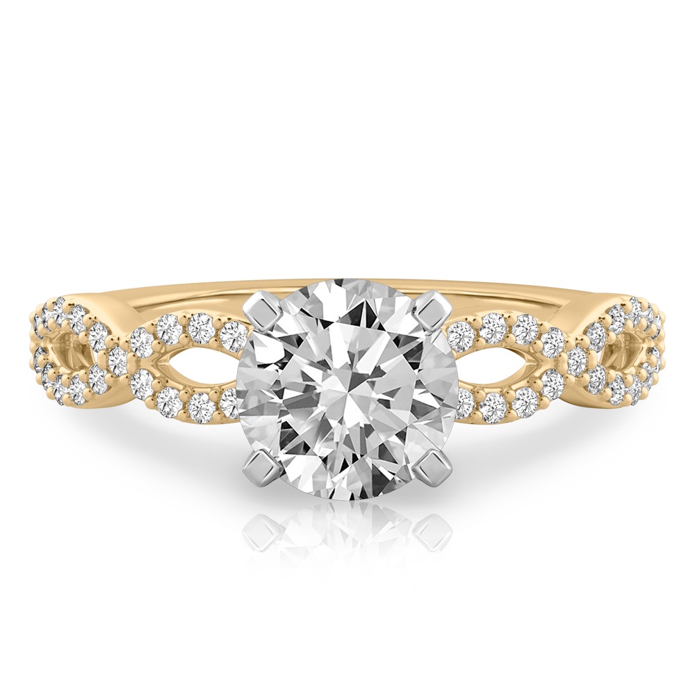 round cut diamond infinity engagement ring yellow gold