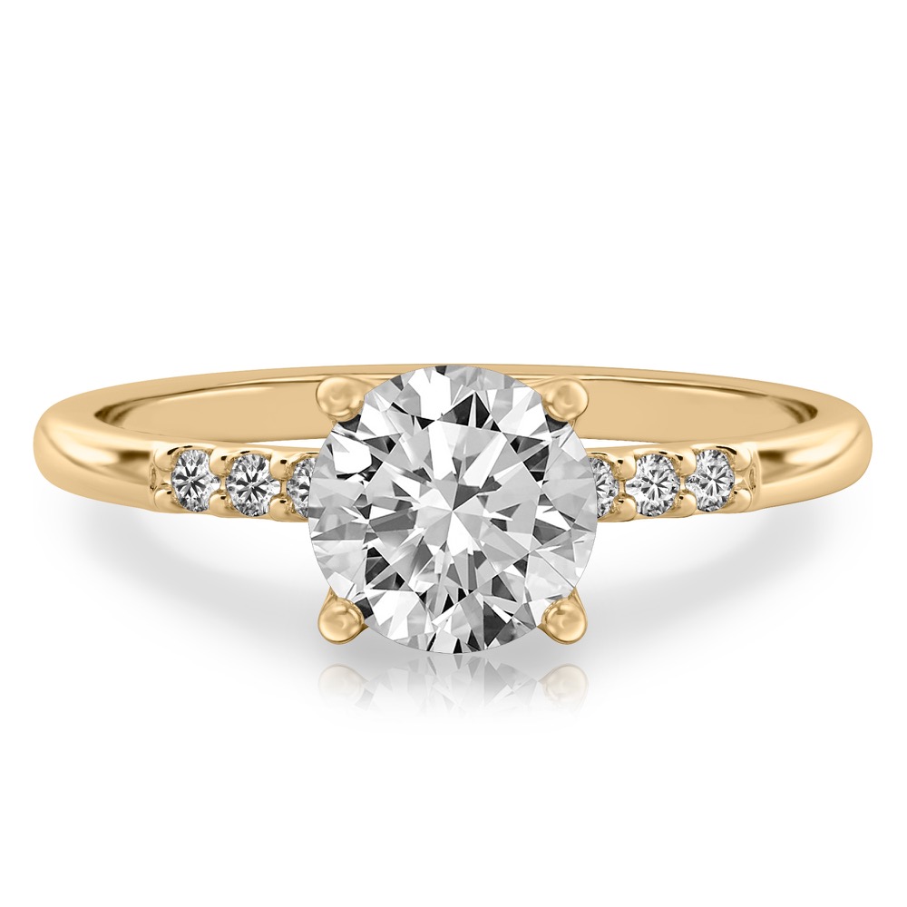 round cut diamond minimalist pave engagement ring in yellow gold