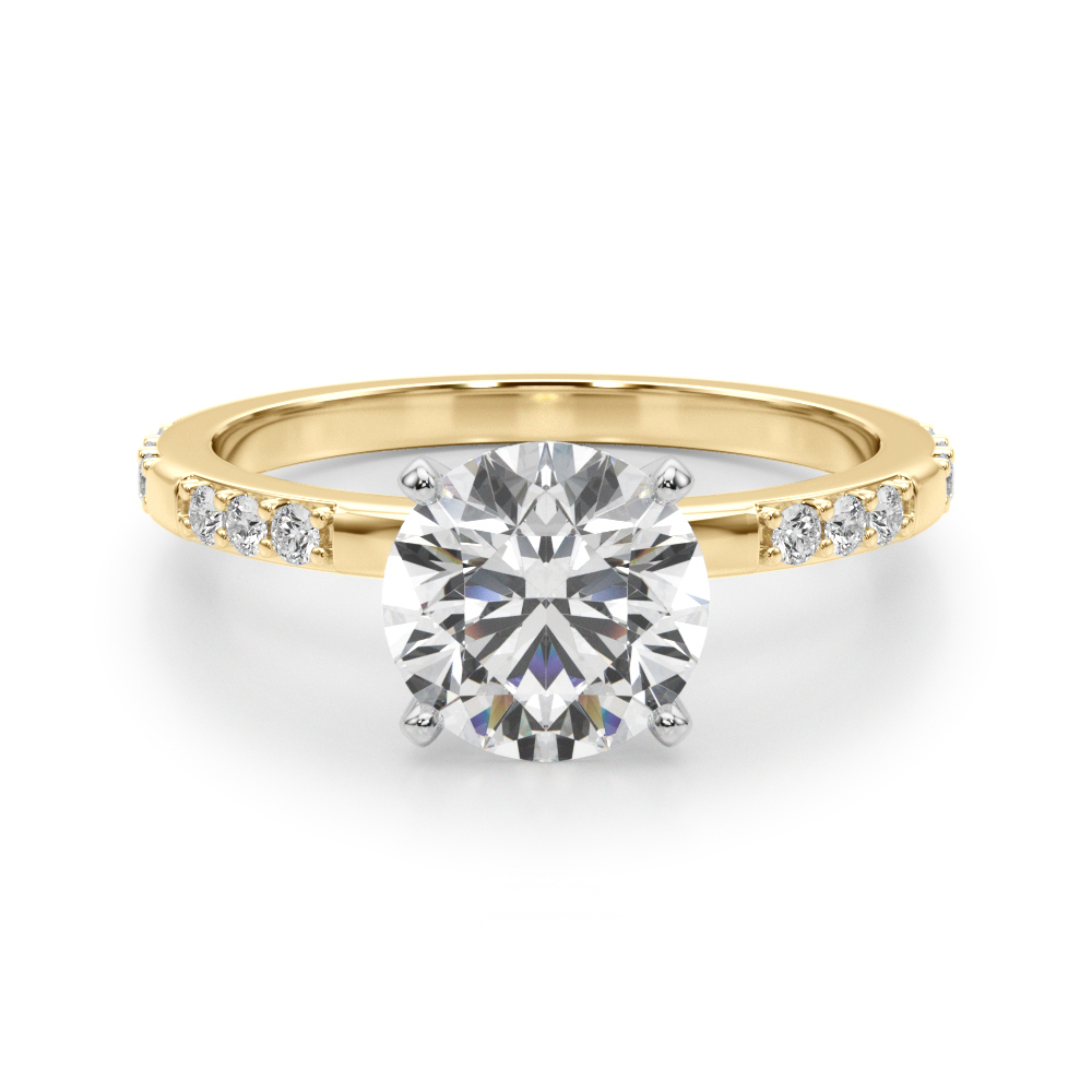 round cut diamond modern pave engagement ring yellow gold