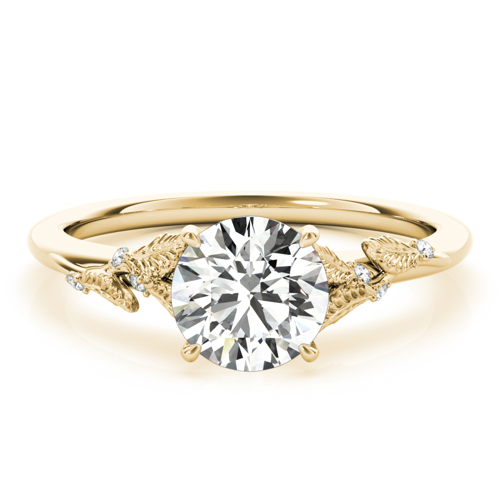 round cut diamond nature inspired engagement ring in yellow gold