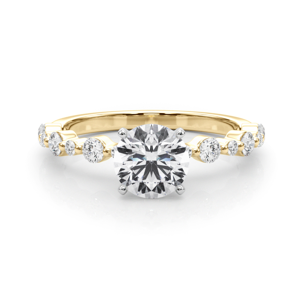 round cut diamond single shared prong engagement ring yellow gold