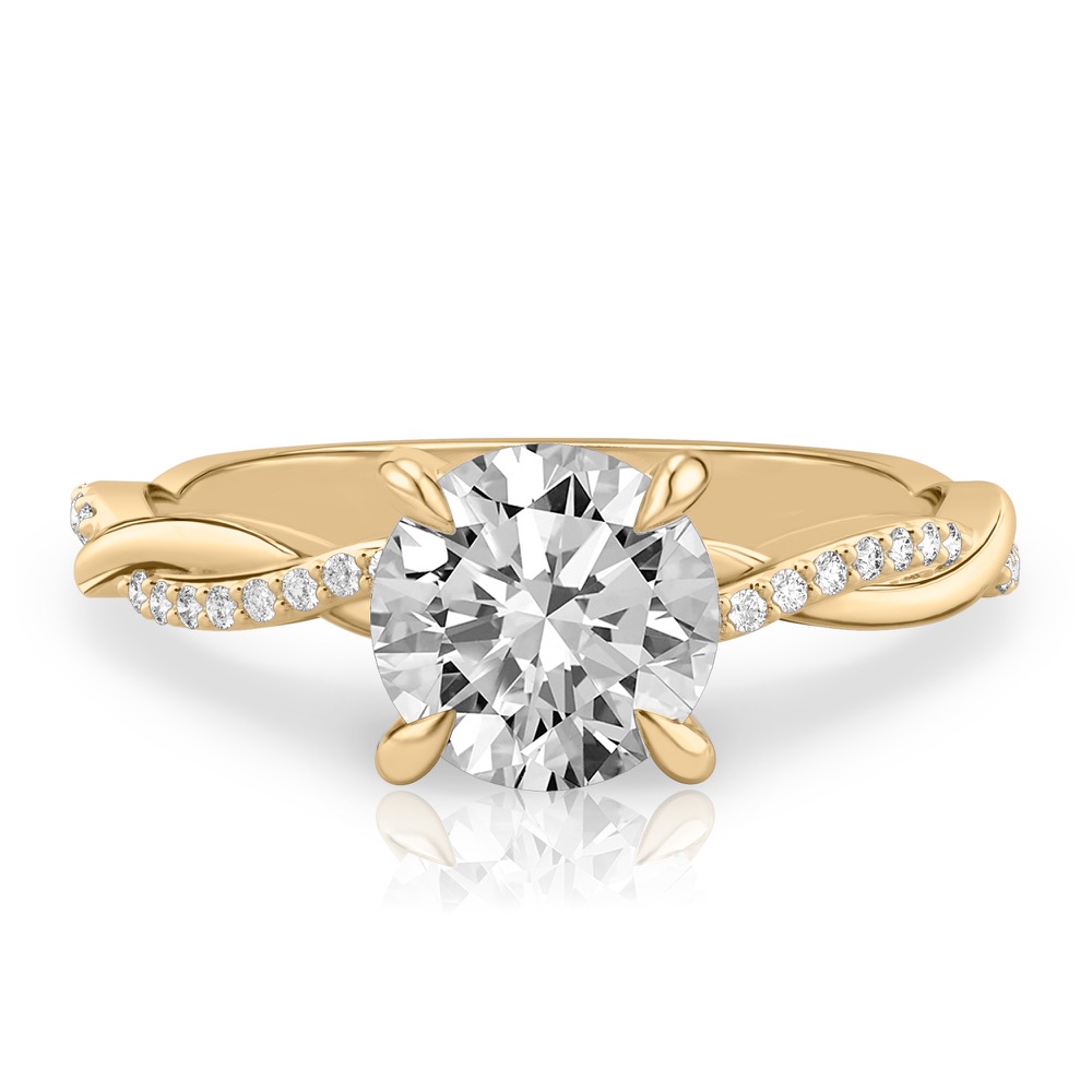 round cut diamond twist engagement ring yellow gold