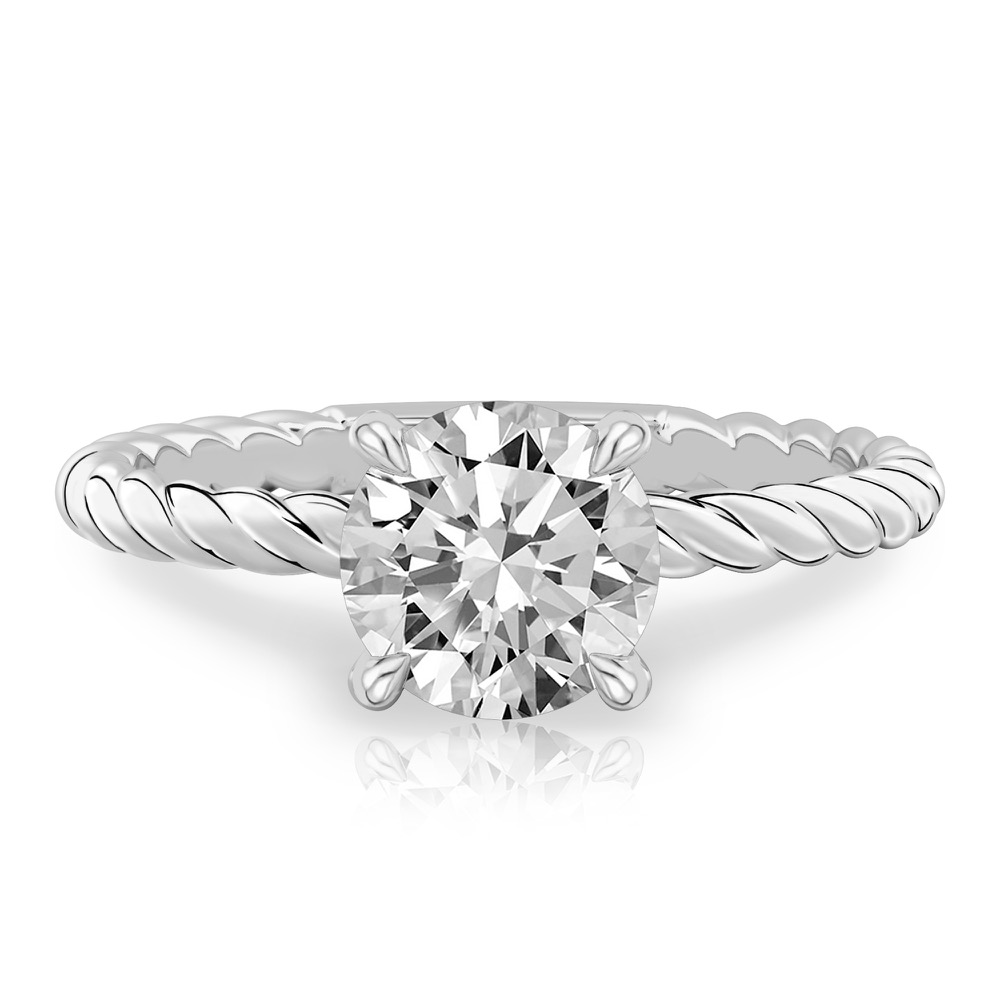 round cut diamond twisted rope engagement ring in white gold