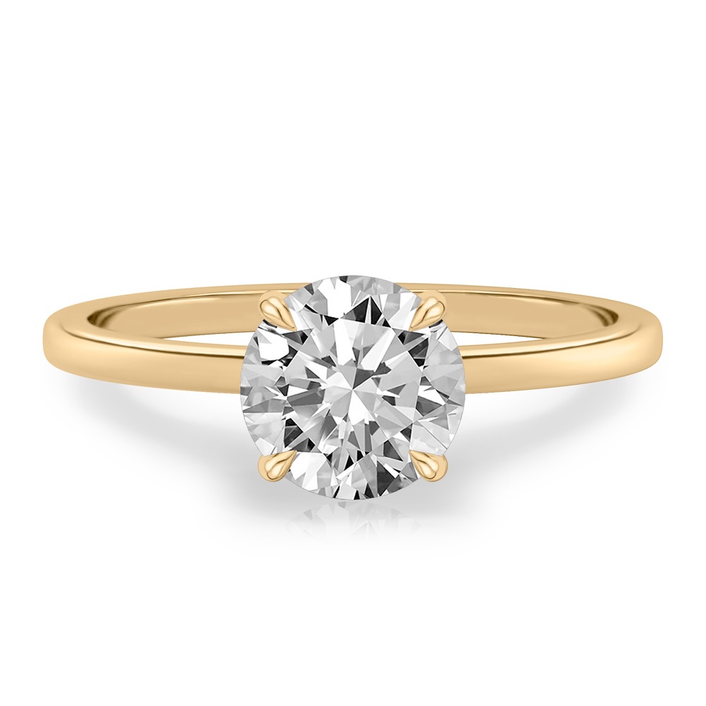 round cut diamond ultra low hidden halo engagement ring in yellow gold