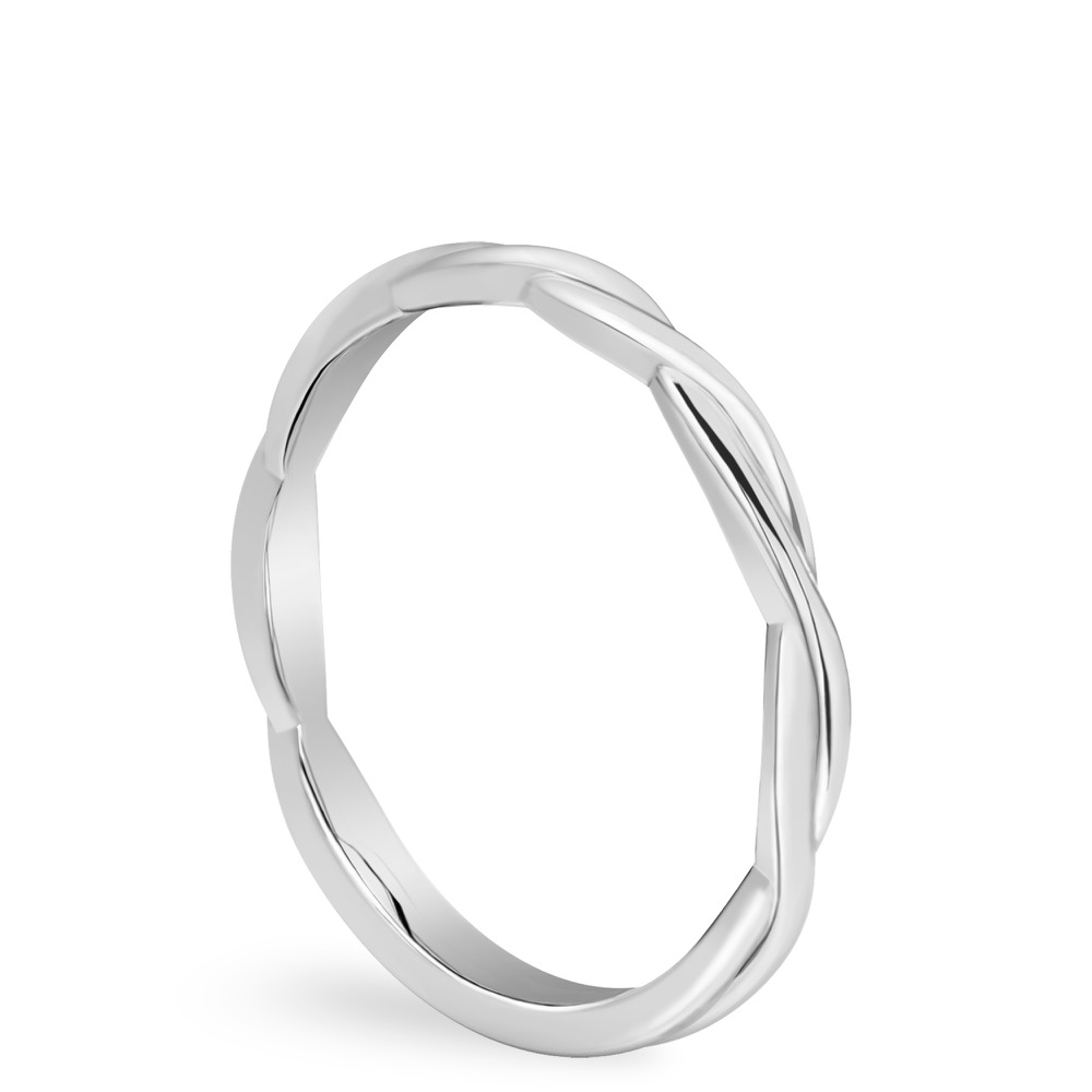 Angle view of twisted wedding band in white gold